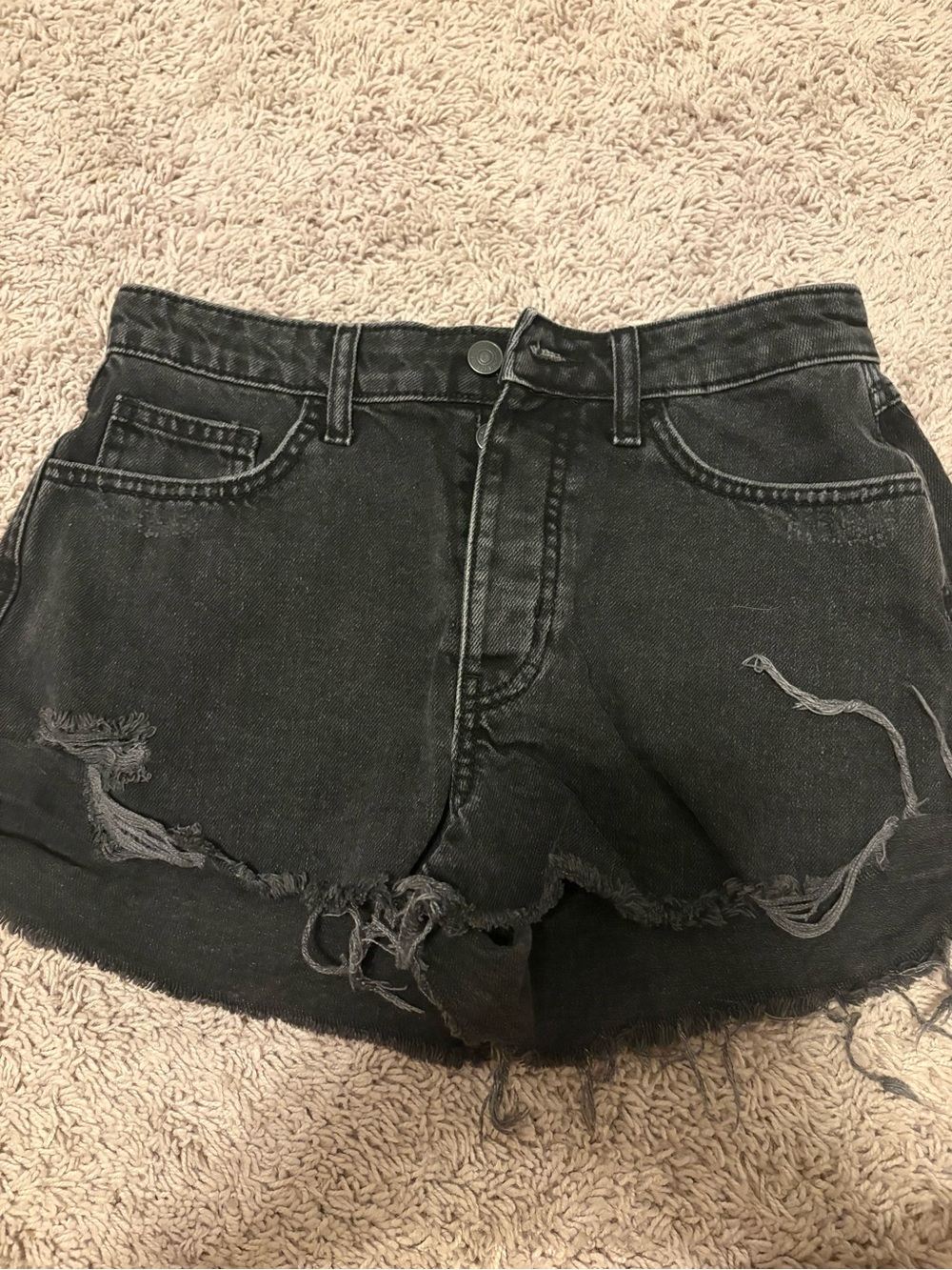 Mid rise Black Distressed Denim Shorts